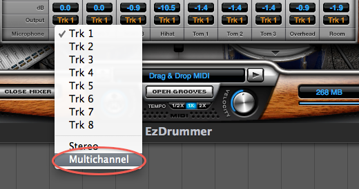 In EZdrummer's mixer, chose Multichannel